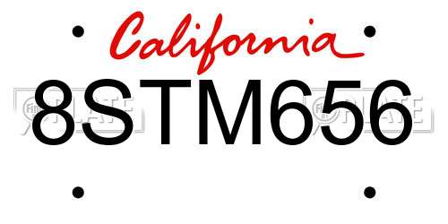8STM656 California License Plate