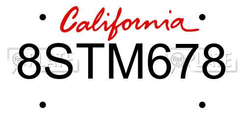 8STM678 California License Plate