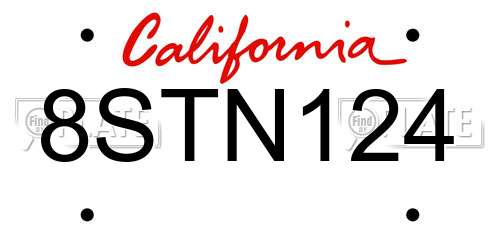 8STN124 California License Plate
