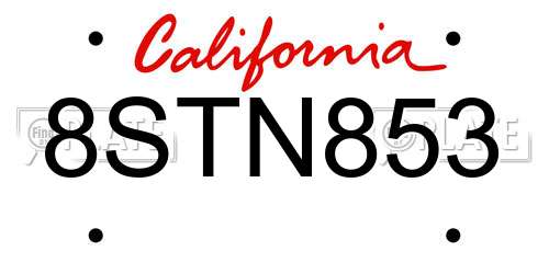 8STN853 California License Plate