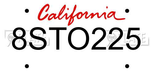 8STO225 California License Plate