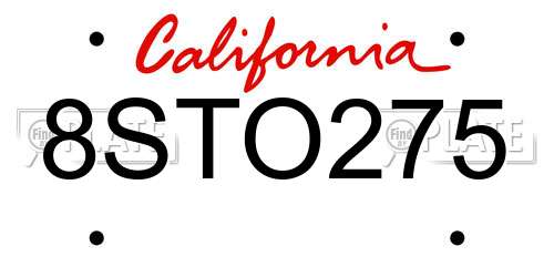 8STO275 California License Plate