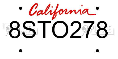 8STO278 California License Plate