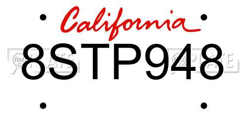 8STP948 California License Plate