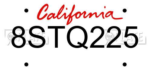 8STQ225 California License Plate