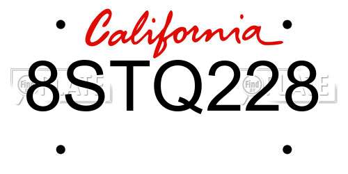8STQ228 California License Plate