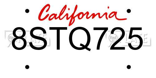 8STQ725 California License Plate