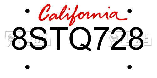 8STQ728 California License Plate