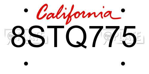 8STQ775 California License Plate