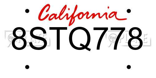 8STQ778 California License Plate