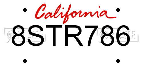 8STR786 California License Plate