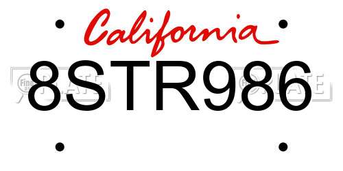 8STR986 California License Plate