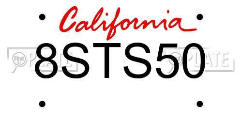 8STS50 California License Plate