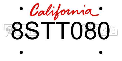8STT080 California License Plate
