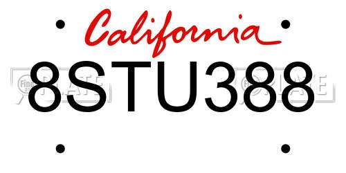 8STU388 California License Plate