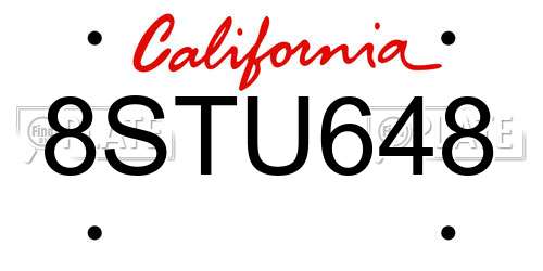 8STU648 California License Plate