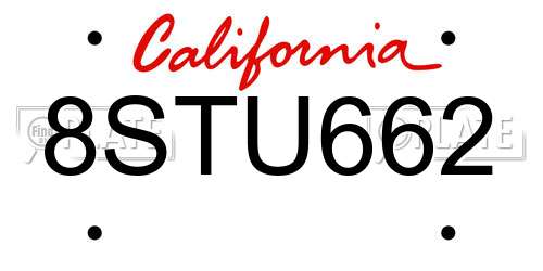 8STU662 California License Plate