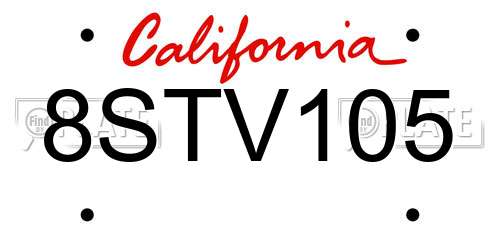8STV105 California License Plate