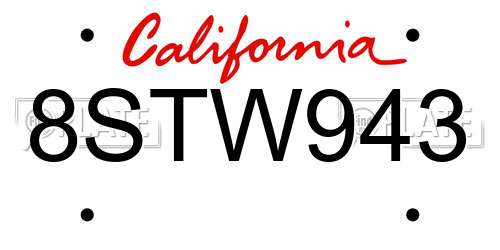 8STW943 California License Plate
