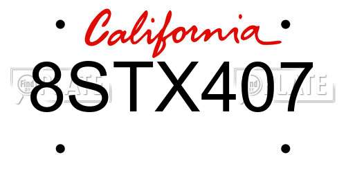 8STX407 California License Plate
