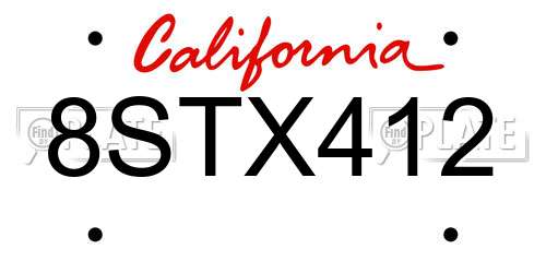 8STX412 California License Plate