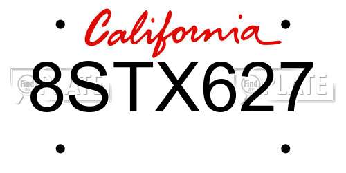 8STX627 California License Plate