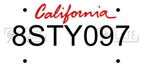 8STY097 California License Plate