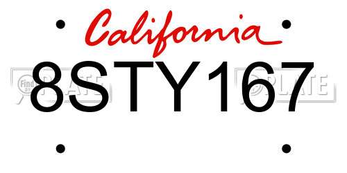 8STY167 California License Plate