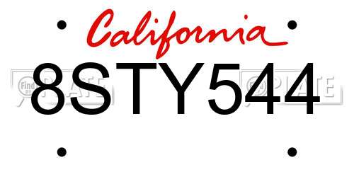 8STY544 California License Plate