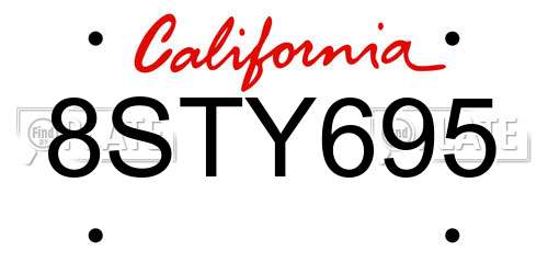 8STY695 California License Plate