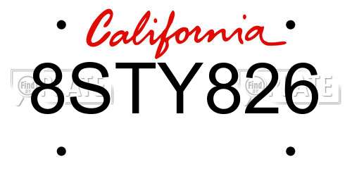 8STY826 California License Plate