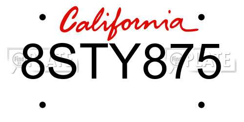 8STY875 California License Plate