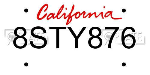 8STY876 California License Plate