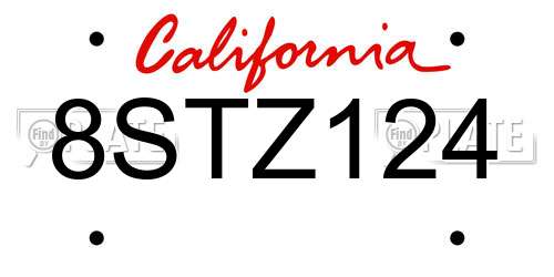 8STZ124 California License Plate