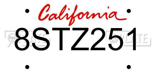 8STZ251 California License Plate