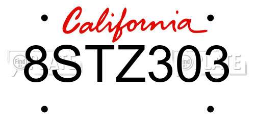 8STZ303 California License Plate