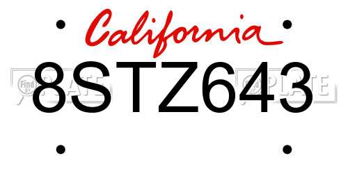 8STZ643 California License Plate