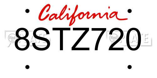 8STZ720 California License Plate