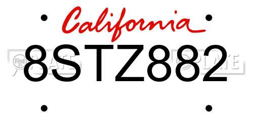 8STZ882 California License Plate