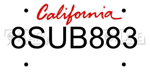 8SUB883 California License Plate