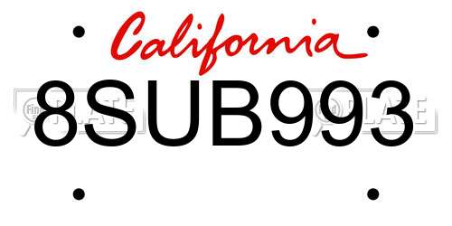 8SUB993 California License Plate