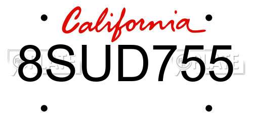 8SUD755 California License Plate