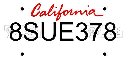 8SUE378 California License Plate