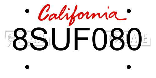 8SUF080 California License Plate