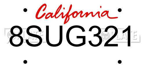 8SUG321 California License Plate