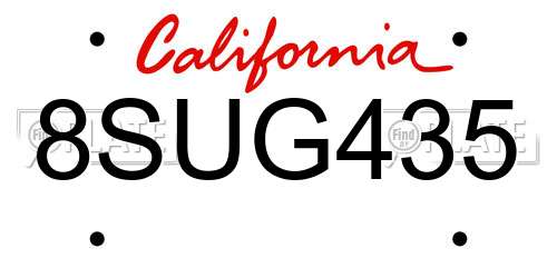 8SUG435 California License Plate