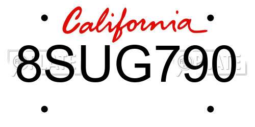 8SUG790 California License Plate