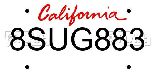 8SUG883 California License Plate