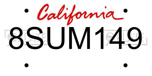 8SUM149 California License Plate