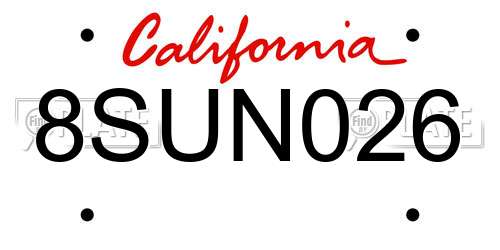 8SUN026 California License Plate